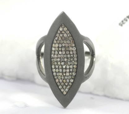Marquise Shape Silver Pave Diamond Ring .925 Oxidized Sterling Silver Diamond Ring, Genuine handmade pave diamond Ring.