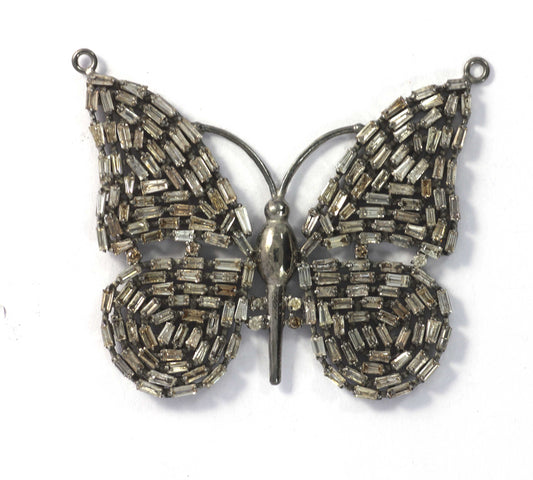 Butterfly Shape Diamond Pendant .925 Oxidized Sterling Silver Diamond Pendant, Genuine handmade pave diamond Pendant.