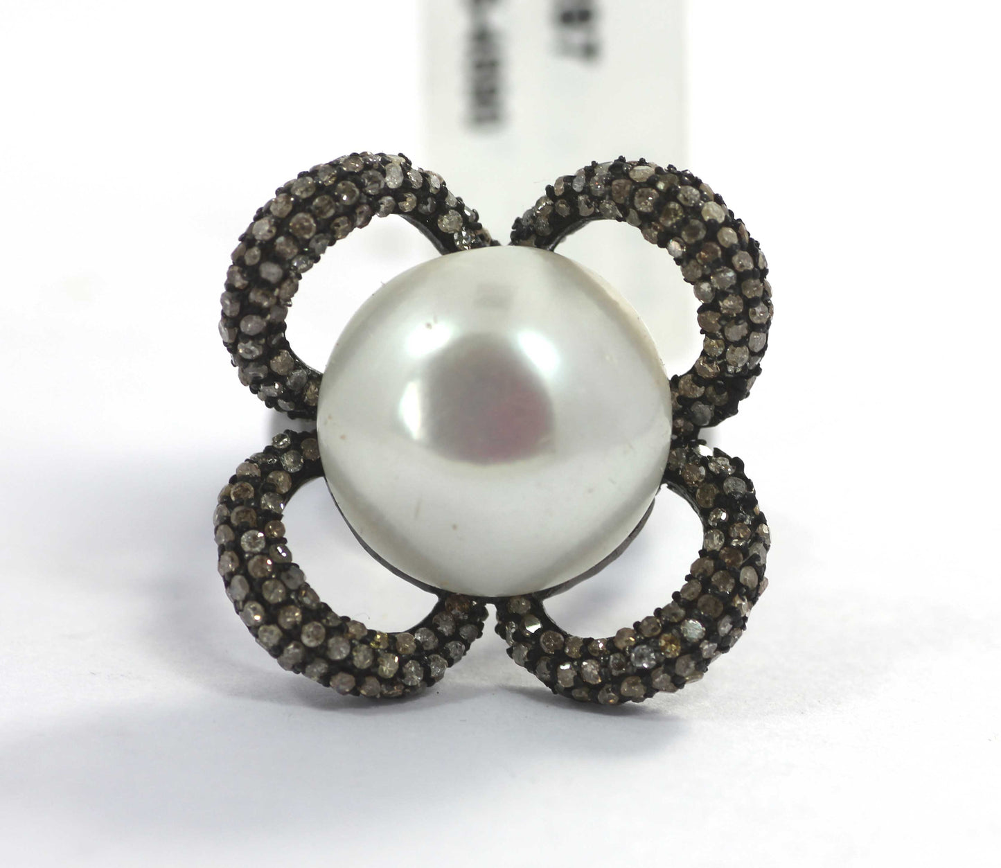 Flower Shape Silver Pave Diamond Ring .925 Oxidized Sterling Silver Diamond Ring, Genuine handmade pave diamond Ring.
