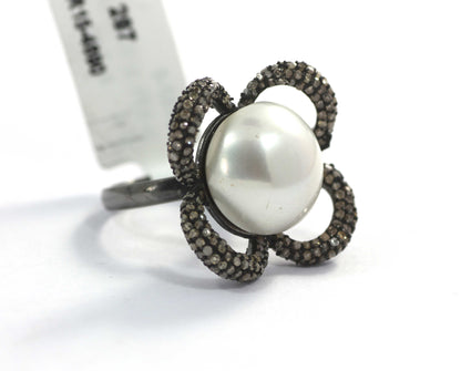 Flower Shape Silver Pave Diamond Ring .925 Oxidized Sterling Silver Diamond Ring, Genuine handmade pave diamond Ring.