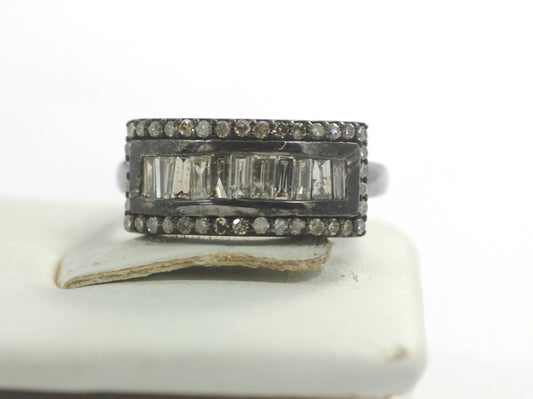 Silver Pave Diamond Ring .925 Oxidized Sterling Silver Diamond Ring, Genuine handmade pave diamond Ring.