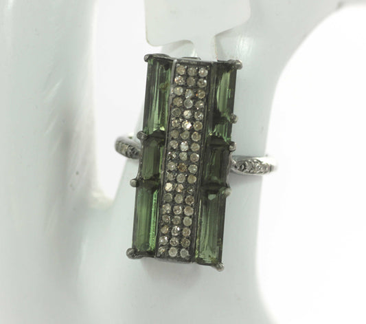 Silver Pave Diamond Ring .925 Oxidized Sterling Silver Diamond Ring, Genuine handmade pave diamond Ring.