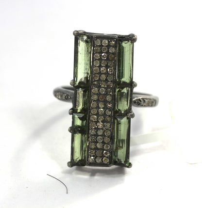 Silver Pave Diamond Ring .925 Oxidized Sterling Silver Diamond Ring, Genuine handmade pave diamond Ring.