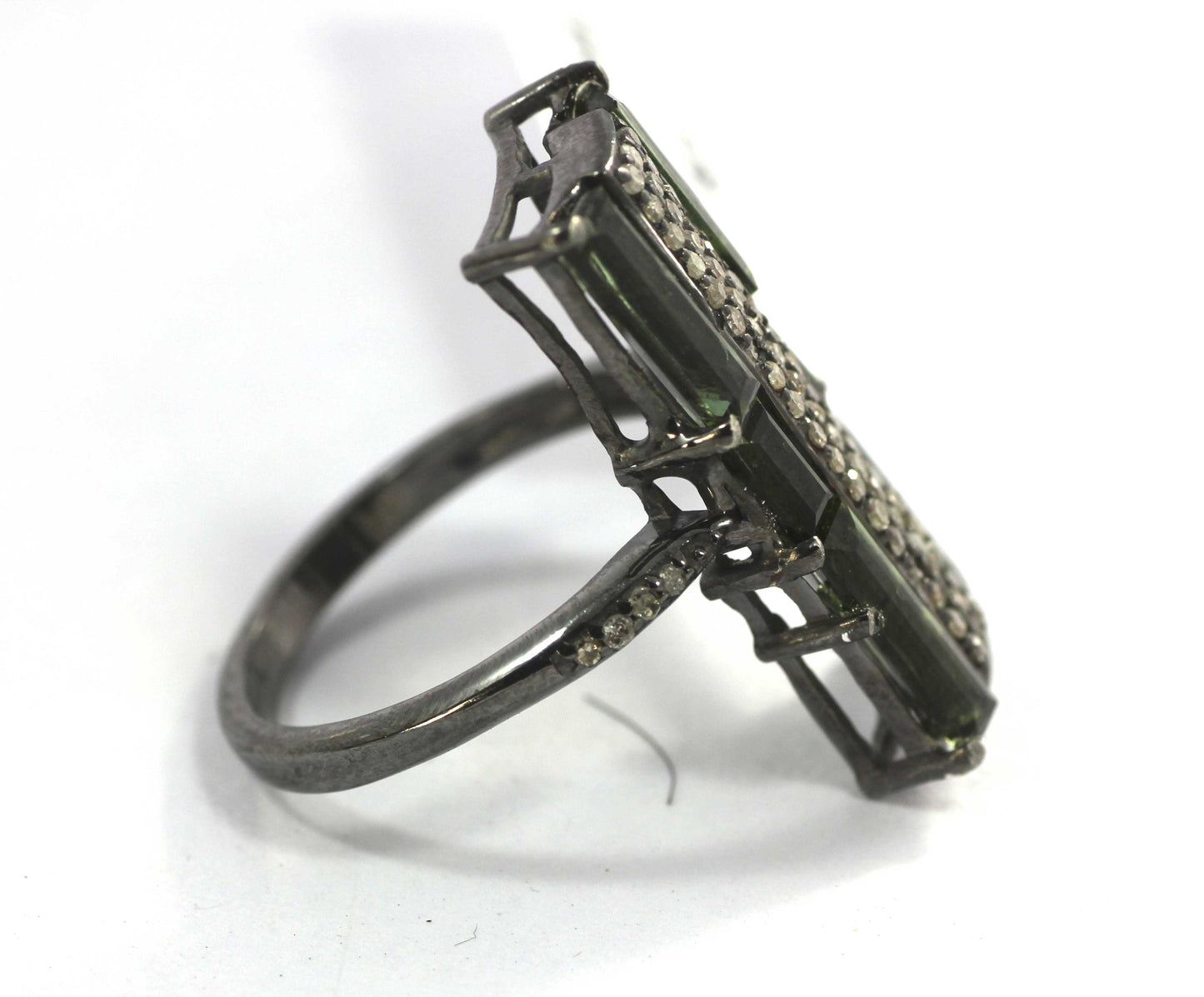 Silver Pave Diamond Ring .925 Oxidized Sterling Silver Diamond Ring, Genuine handmade pave diamond Ring.