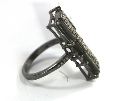 Silver Pave Diamond Ring .925 Oxidized Sterling Silver Diamond Ring, Genuine handmade pave diamond Ring.
