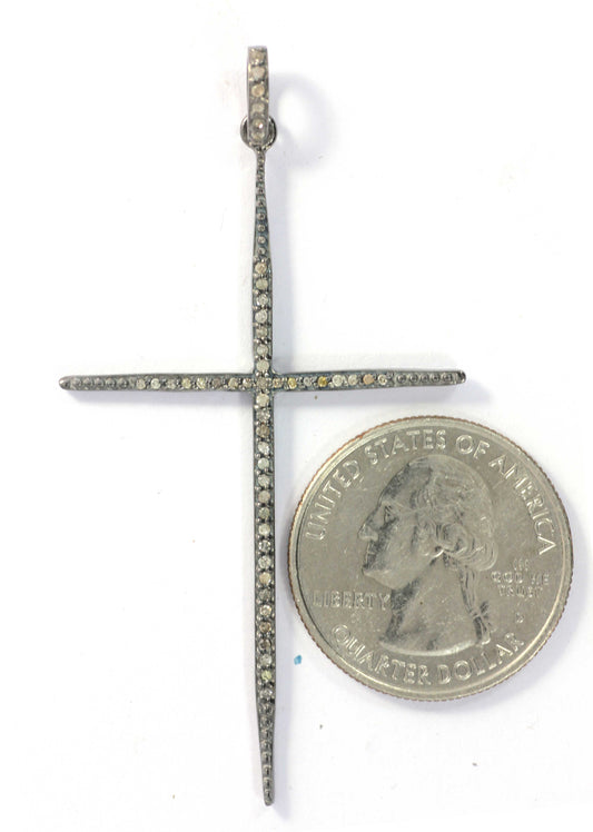 Cross Shape Diamond Pendant .925 Oxidized Sterling Silver Diamond Pendant, Genuine handmade pave diamond Pendant.