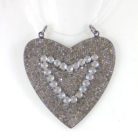 Heart Shape Diamond Charm .925 Oxidized Sterling Silver Diamond Charms, Genuine handmade pave diamond Charm Size Approx 1.80"(45 MM)
