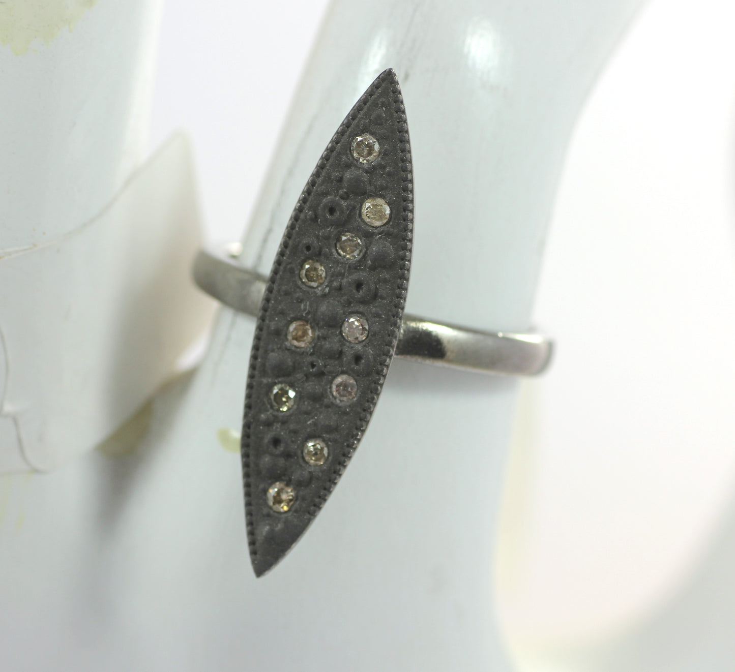 Marquise shape Pave Diamond Ring .925 Oxidized Sterling Silver Diamond Ring