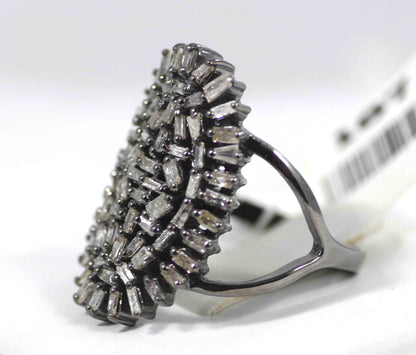 Silver Pave Tapered Baguette Diamond Ring .925 Oxidized Sterling Silver Diamond Ring, Genuine handmade pave diamond Ring.