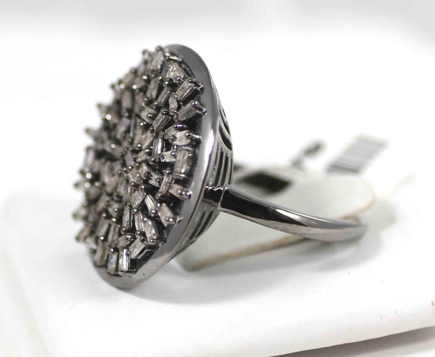 Silver Pave Tapered Baguette Diamond Ring .925 Oxidized Sterling Silver Diamond Ring, Genuine handmade pave diamond Ring Size Approx 1.20"(30 MM)