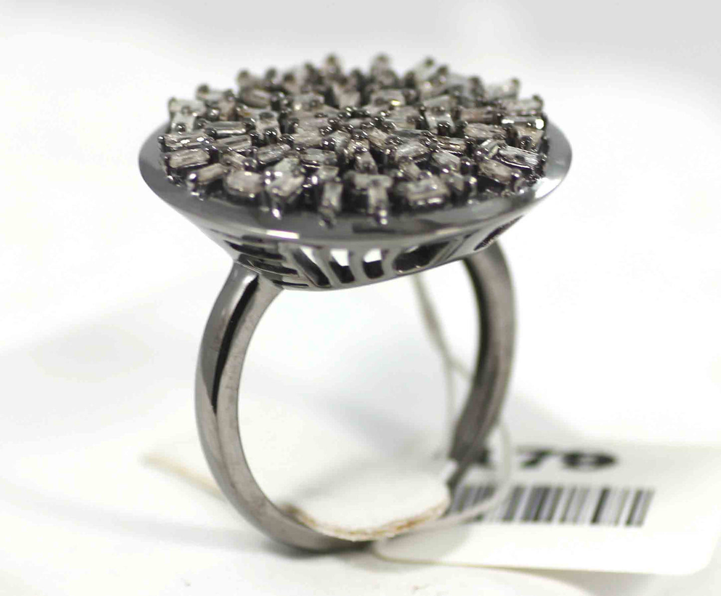 Silver Pave Tapered Baguette Diamond Ring .925 Oxidized Sterling Silver Diamond Ring, Genuine handmade pave diamond Ring Size Approx 1.20"(30 MM)