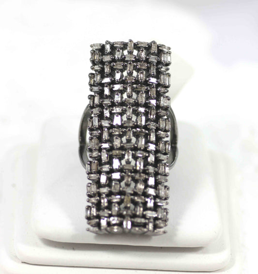 Silver Pave Tapered Baguette Diamond Ring .925 Oxidized Sterling Silver Diamond Ring, Genuine handmade pave diamond Ring Size Approx 1.60"(40 X 18 MM)