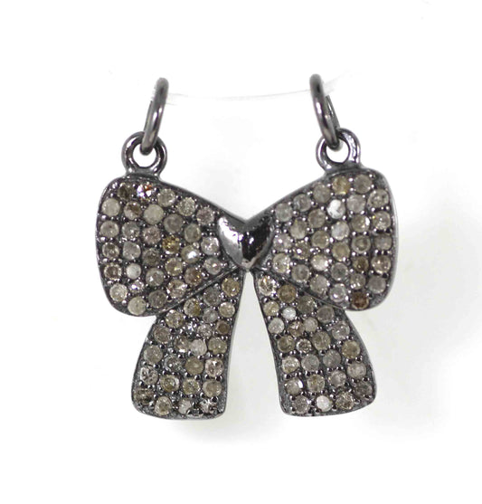 Ribbon Shape Diamond Charm .925 Oxidized Sterling Silver Diamond Charms, Genuine handmade pave diamond Charm Size Approx 0.80"(20 MM)