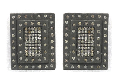 Rectangle Diamond Earring .925 Oxidized Sterling Silver Diamond Earring, Genuine handmade pave diamond Earring .