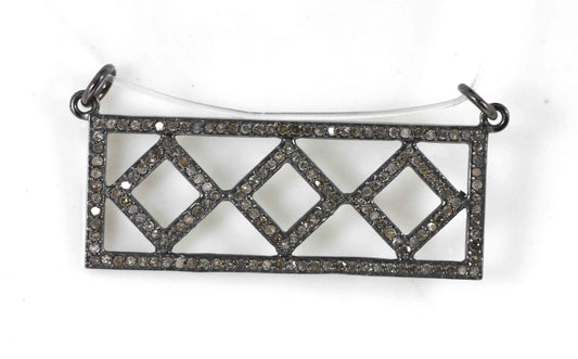 Silver Diamond Charm .925 Oxidized Sterling Silver Diamond Charms, Genuine handmade pave diamond Charm Size Approx 1.64"(41 x 16 MM)