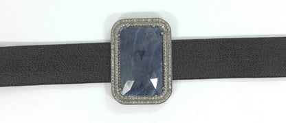 Rectangle Shape Leather Choker Necklaces With Pave Diamond. 925 Oxidized Sterling Silver Diamond necklaces, Genuine handmade pave diamond necklaces.