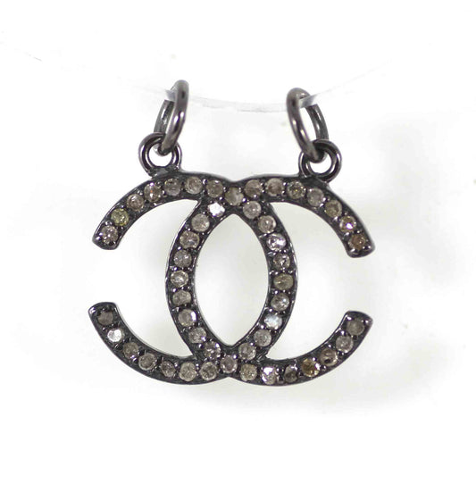 Silver Diamond Charm .925 Oxidized Sterling Silver Diamond Charms, Genuine handmade pave diamond Charm Size Approx 0.80"(15 x 20 MM)