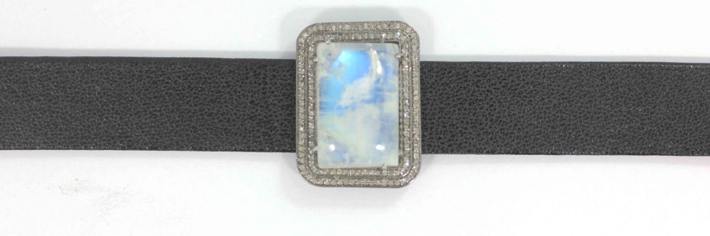 Leather Choker Necklaces With Pave Diamond. 925 Oxidized Sterling Silver Diamond necklaces, Genuine handmade pave diamond necklaces.