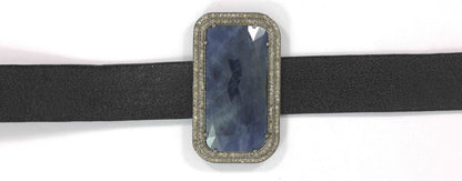 Rectangle Shape Leather Choker Necklaces With Pave Diamond. 925 Oxidized Sterling Silver Diamond necklaces, Genuine handmade pave diamond necklaces.
