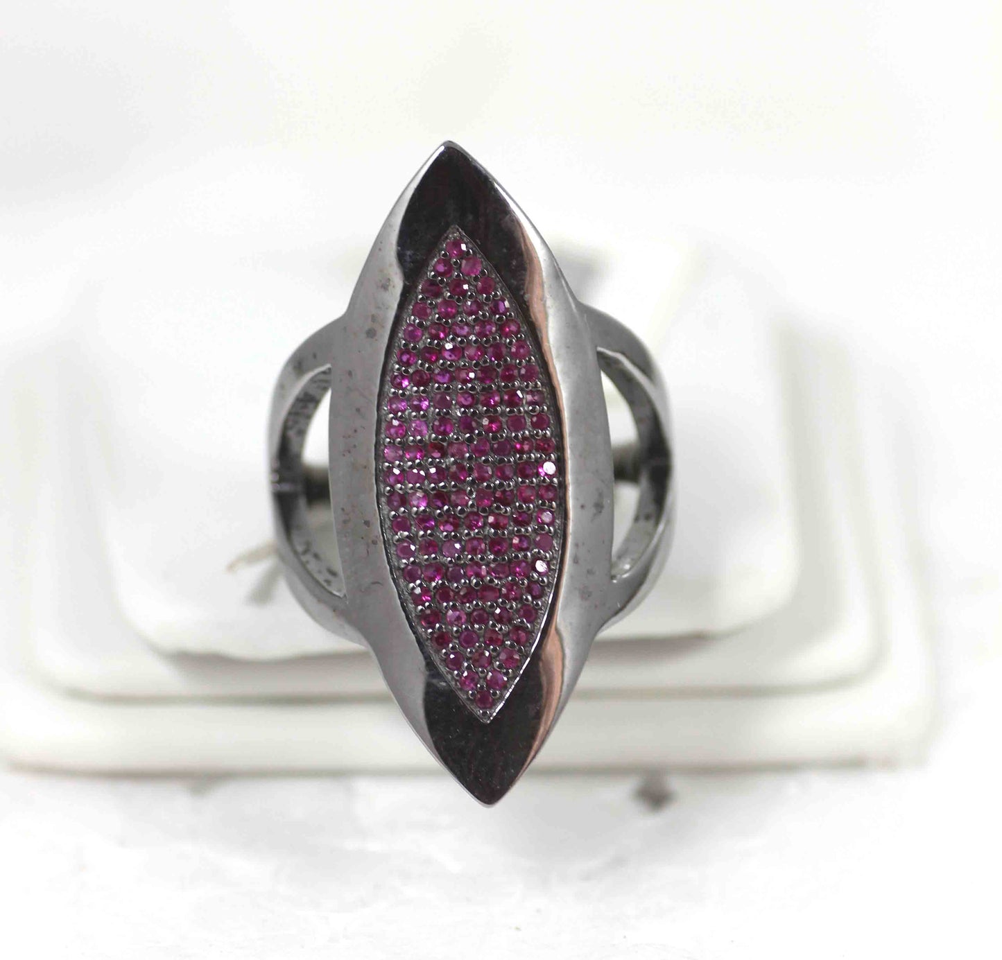 Silver Pave Ruby Ring .925 Oxidized Sterling Silver Ruby Ring, Genuine handmade pave Ruby Ring Size Approx 1.40"(35 x 16 MM)
