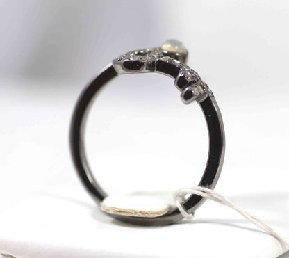 Key Shape Pave Diamond Ring .925 Oxidized Sterling Silver Diamond Ring, Genuine handmade pave diamond Ring Size Approx 0.56"(14 x 7 MM)