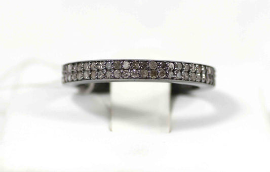 Round Pave Diamond Ring .925 Oxidized Sterling Silver Diamond Ring, Genuine handmade pave diamond Ring Size Approx (3.50 MM)