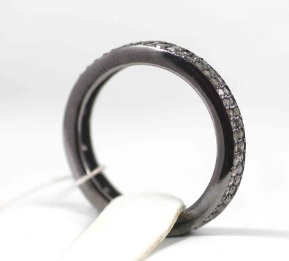 Round Pave Diamond Ring .925 Oxidized Sterling Silver Diamond Ring, Genuine handmade pave diamond Ring Size Approx (3.50 MM)