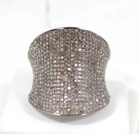 Silver Pave Diamond Ring .925 Oxidized Sterling Silver Diamond Ring, Genuine handmade pave diamond Ring Size Approx 1.08"(27 x 24 MM)