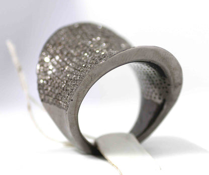 Silver Pave Diamond Ring .925 Oxidized Sterling Silver Diamond Ring, Genuine handmade pave diamond Ring Size Approx 1.08"(27 x 24 MM)