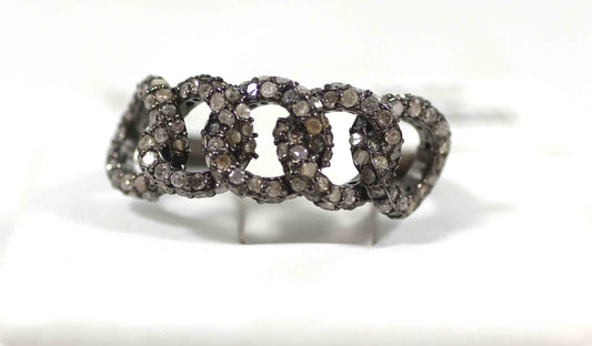 Silver Pave Diamond Ring .925 Oxidized Sterling Silver Diamond Ring, Genuine handmade pave diamond Ring Size Approx 0.80"(20 X 4 MM)