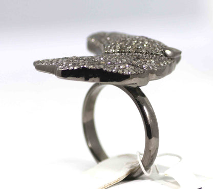 Horse Silver Pave Diamond Ring .925 Oxidized Sterling Silver Diamond Ring, Genuine handmade pave diamond Ring Size Approx 1.20"(30x26 MM)