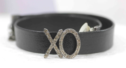 XO Leather Choker Necklaces With Pave Diamond. 925 Oxidized Sterling Silver Diamond necklaces, Genuine handmade pave diamond necklaces.