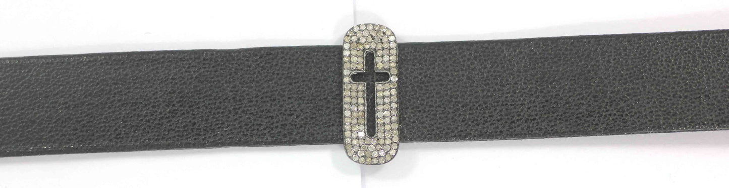 Cross Shape Leather Choker Necklaces With Pave Diamond. 925 Oxidized Sterling Silver Diamond necklaces, Genuine handmade pave diamond necklaces.