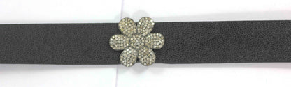Flower Shape Leather Choker Necklaces With Pave Diamond. 925 Oxidized Sterling Silver Diamond necklaces, Genuine handmade pave diamond necklaces.