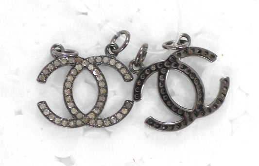 Silver Diamond Charm .925 Oxidized Sterling Silver Diamond Charms, Genuine handmade pave diamond Charm Size Approx 0.80"(15 x 20 MM)