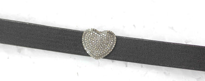 Heart Shape Leather Choker Necklaces With Pave Diamond. 925 Oxidized Sterling Silver Diamond necklaces, Genuine handmade pave diamond necklaces.