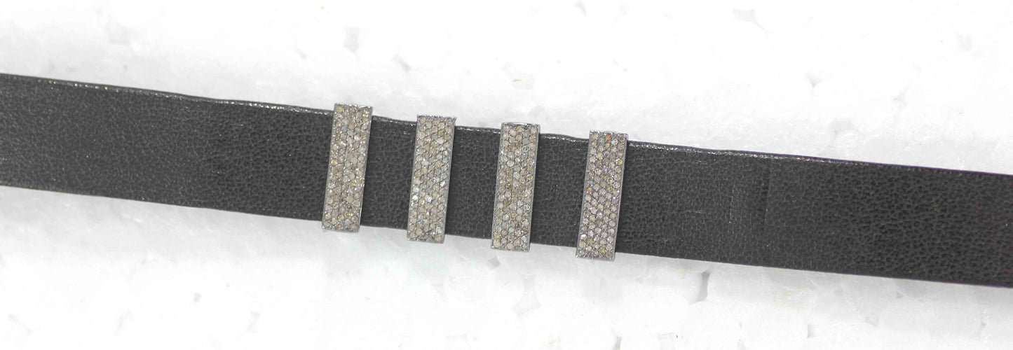 Leather Choker Necklaces With Pave Diamond. 925 Oxidized Sterling Silver Diamond necklaces, Genuine handmade pave diamond necklaces.