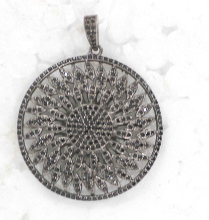 Black Spinel Charm, Pave Black Spinal ,Approx 1.80''( 45 mm) Oxidized Sterling Silver, Sterling Silver ,Black Spinel