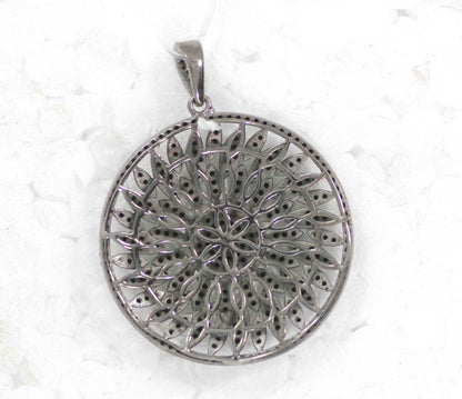 Black Spinel Charm, Pave Black Spinal ,Approx 1.80''( 45 mm) Oxidized Sterling Silver, Sterling Silver ,Black Spinel