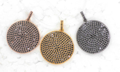 Round Black Spinal Charm, Pave Black Spinal ,Approx 1.04''( 26 mm) Oxidized ,Black Spinel