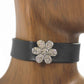 Flower Shape Leather Choker Necklaces With Pave Diamond. 925 Oxidized Sterling Silver Diamond necklaces, Genuine handmade pave diamond necklaces.
