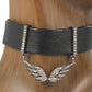 Wings Shape Leather Choker Necklaces With Pave Diamond. 925 Oxidized Sterling Silver Diamond necklaces, Genuine handmade pave diamond necklaces.
