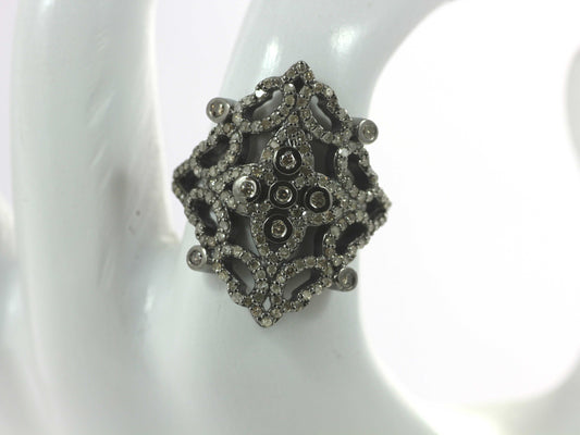 Silver Pave Diamond Ring .925 Oxidized Sterling Silver Diamond Ring, Genuine handmade pave diamond Ring.