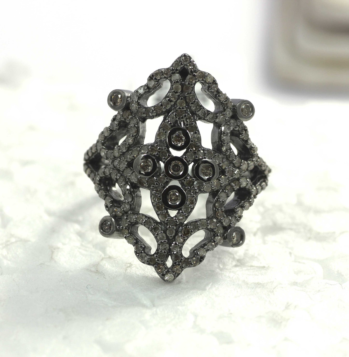 Silver Pave Diamond Ring .925 Oxidized Sterling Silver Diamond Ring, Genuine handmade pave diamond Ring.
