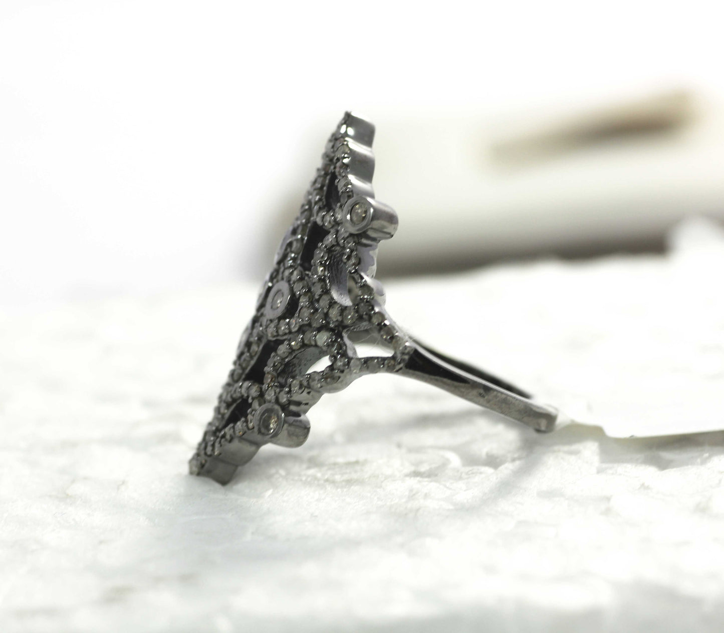 Silver Pave Diamond Ring .925 Oxidized Sterling Silver Diamond Ring, Genuine handmade pave diamond Ring.