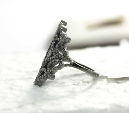 Silver Pave Diamond Ring .925 Oxidized Sterling Silver Diamond Ring, Genuine handmade pave diamond Ring.