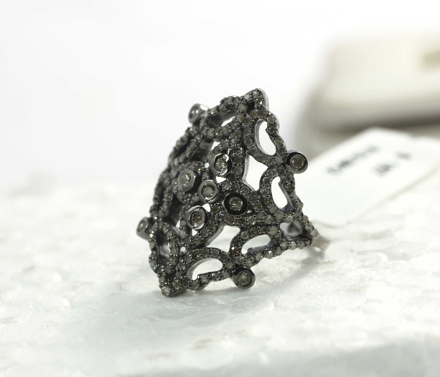 Silver Pave Diamond Ring .925 Oxidized Sterling Silver Diamond Ring, Genuine handmade pave diamond Ring.