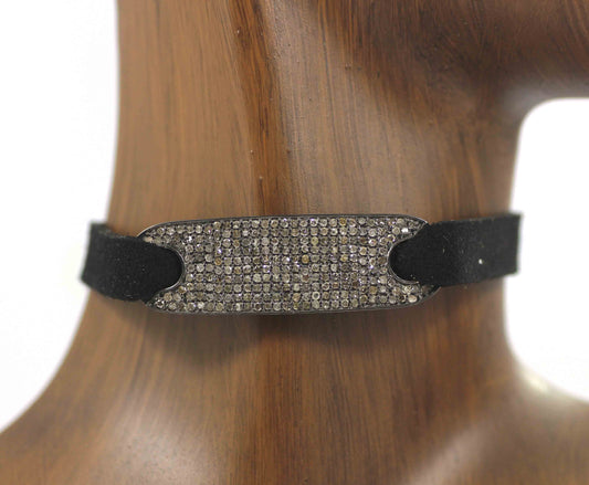Choker Necklaces With Pave Diamond. 925 Oxidized Sterling Silver Diamond necklaces, Genuine handmade pave diamond necklaces.