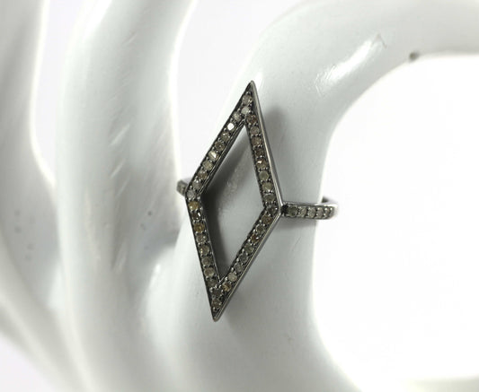 Open Silver Pave Diamond Ring .925 Oxidized Sterling Silver Diamond Ring, Genuine handmade pave diamond Ring.