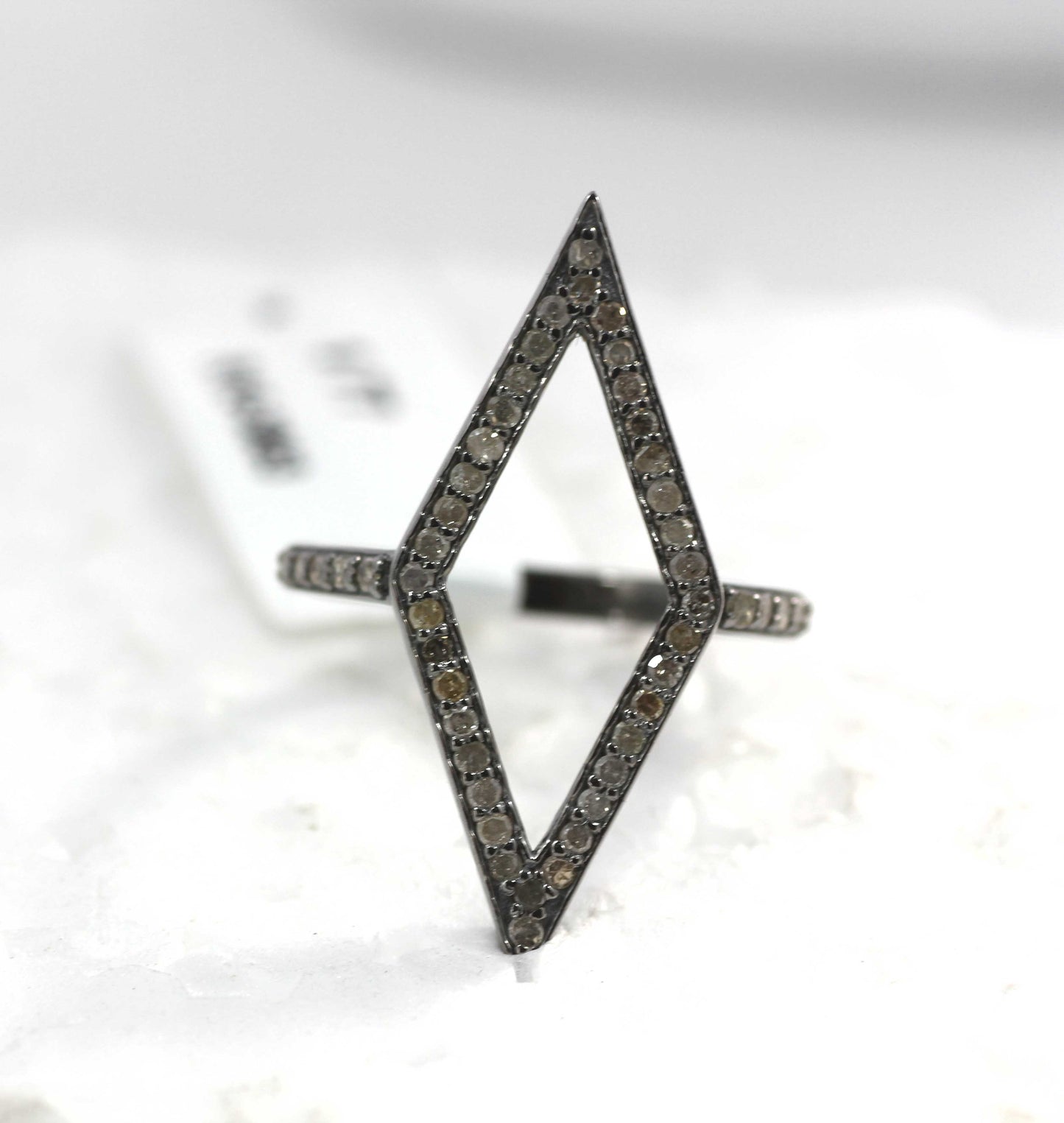 Open Silver Pave Diamond Ring .925 Oxidized Sterling Silver Diamond Ring, Genuine handmade pave diamond Ring.